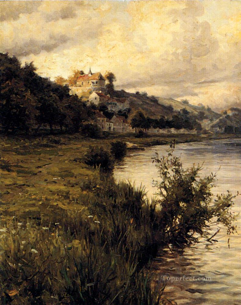 Hilltop Chateau landscape Louis Aston Knight river Oil Paintings